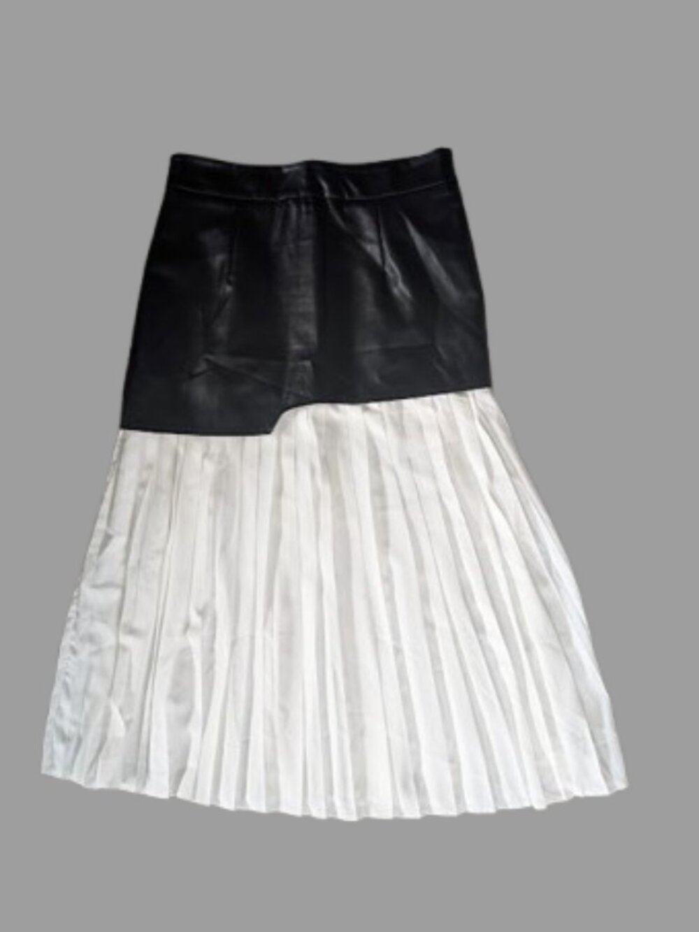Unique PU Leather and White Pleated A-Line Maxi Skirt Size Large